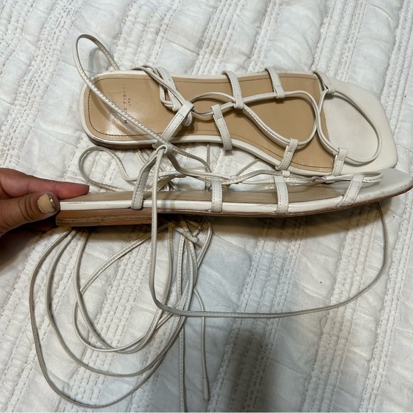 Marc Fisher Mahalia White Leather Square Toe Lace Up Sandals​​ - Picture 3 of 6